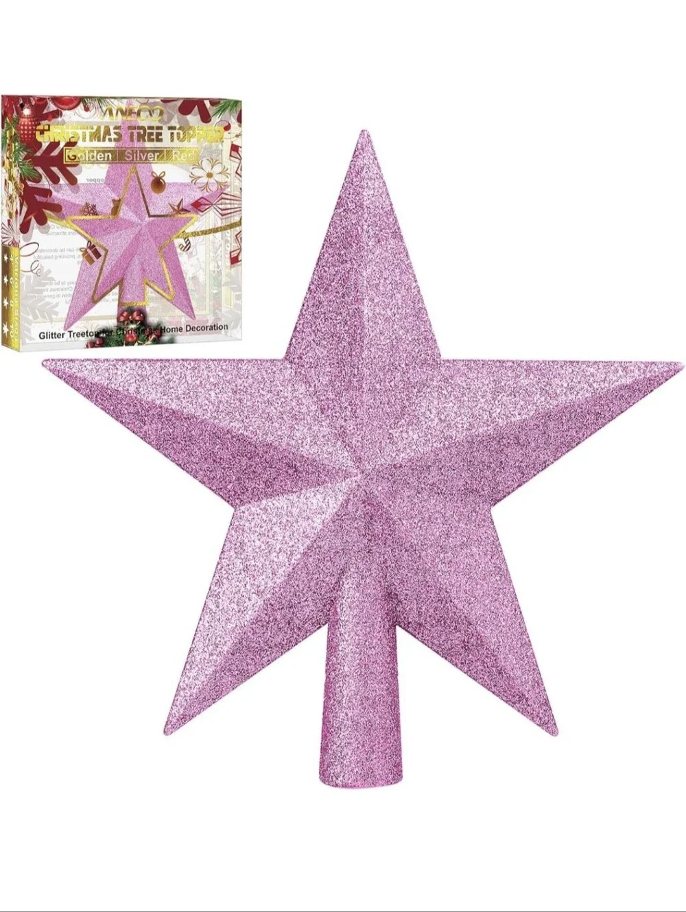Glitter Star Tree Topper - Pink